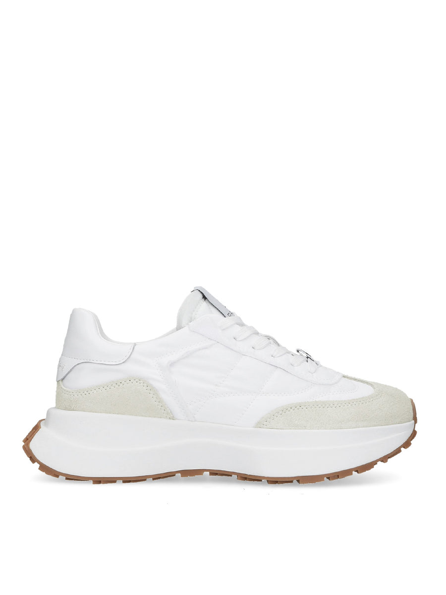 靴 eichi Leather and fabric sneaker with high rubber bottom - White - Elena