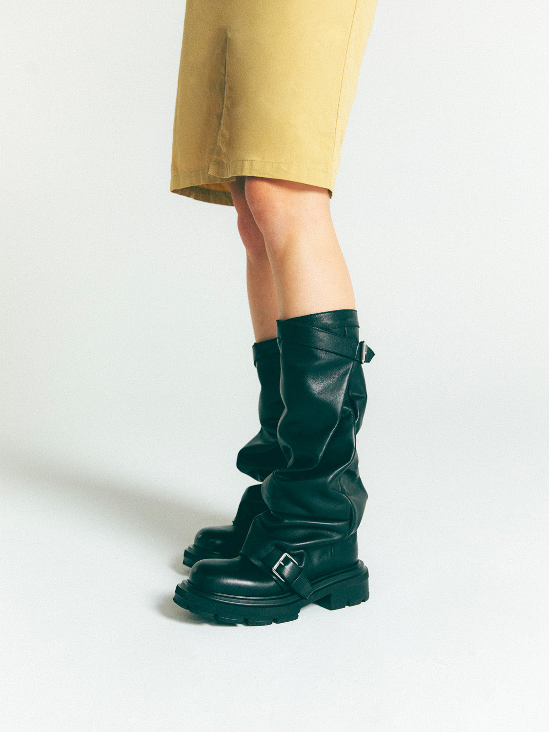 High biker boots in leather with 50mm heel E4010 Elena Iachi