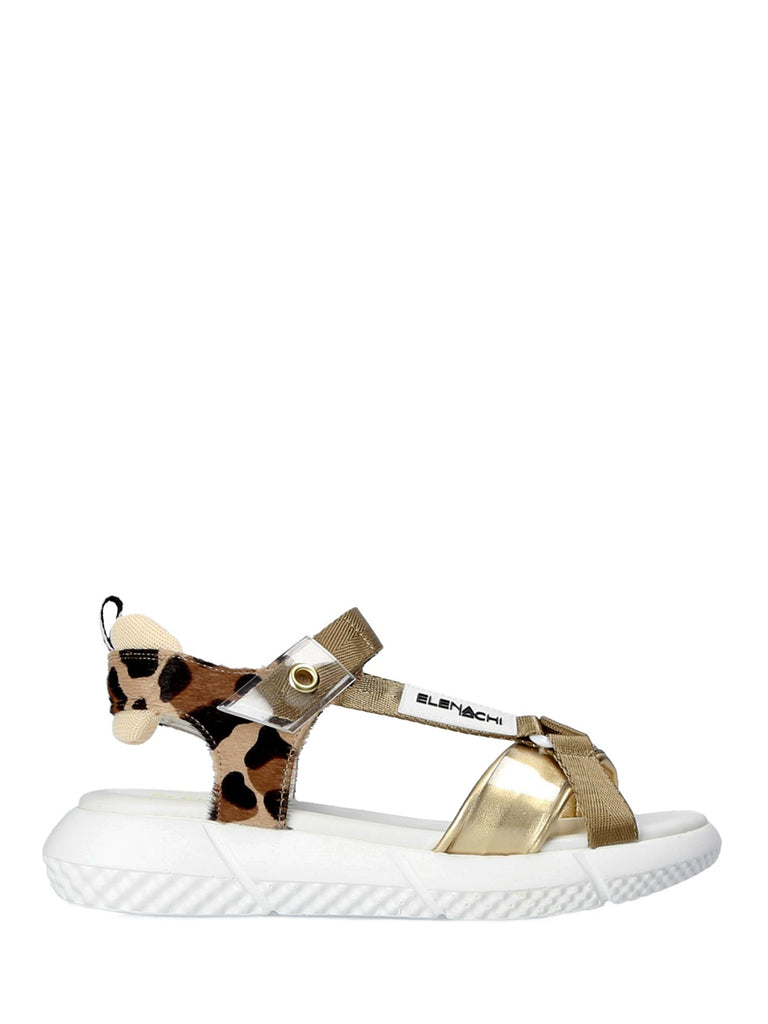 Sandalo in pelle e tessuto LEOPARD