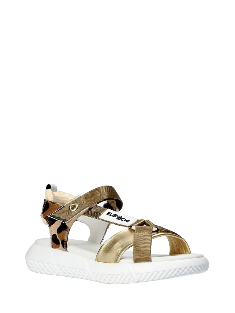 Sandalo in pelle e tessuto LEOPARD