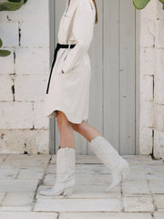 White Leather Texan Boots embroidered E2000 - Elena Iachi Shop